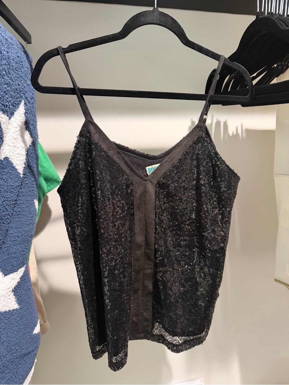 Black Sequin Spaghetti-Strap Tank Top